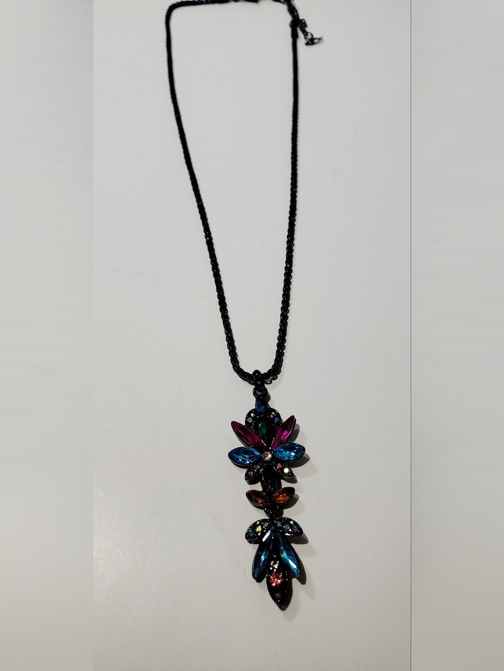 Black Chain Multicolor Crystal Floral Pendant Necklace - Women Jewelry